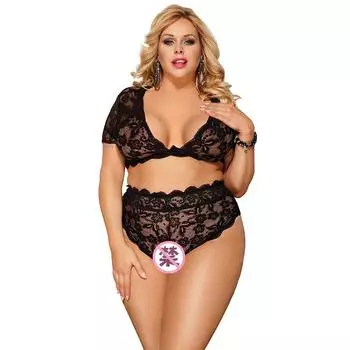 Толстый кружевной низкий бюст высокая талия перспектива костюм из двух частей секс женщина M