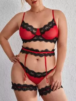 Fat MM большой размер забавный трехточечный кружевной комплект с подвязками для ног сексуальный кружевной комплект 1XL