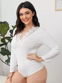 Толстый ММ эротическое нижнее белье цельный халтер с длинными рукавами сексуальный прозрачный кружевной костюм 1XL