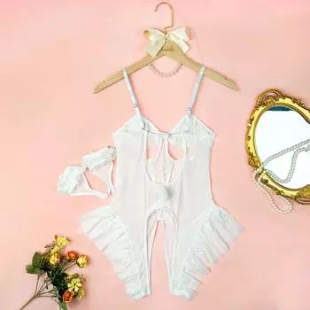 Толстый ММ эротическое нижнее белье сексуальное полое прозрачное кружево халтер подвязочная юбка боди комплект S