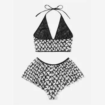 Толстый ММ эротическое нижнее белье комплект с вырезом на три точки сексуальный прозрачный кружевной комплект 1XL