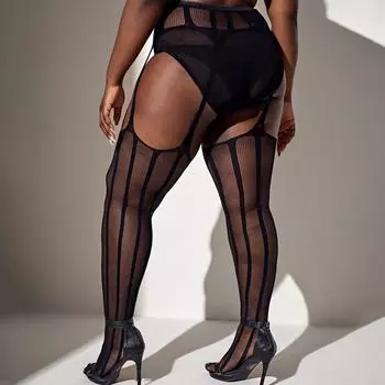 Fat MM сексуальное нижнее белье подтяжки цельные сексуальные сетчатые носки носки до бедра one size fits all чёрный