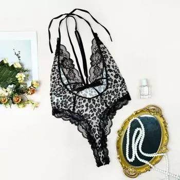 Fat MM сексуальное нижнее белье леопардовый принт комбинезон спящий сексуальный прозрачный кружевной комбинезон 1XL