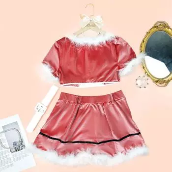 Fat MM сексуальное нижнее белье Рождественская одежда, сексуальный плюшевый пояс без кромок, сексуальный комплект с юбкой S