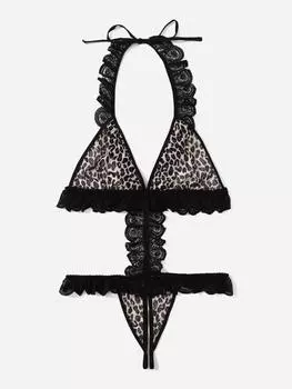 Fat MM сексуальное нижнее белье цельный леопардовый принт сексуальный прозрачный кружевной костюм 1XL