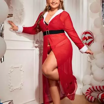 Fat MM сексуальное нижнее белье рождественское платье сексуальное прозрачное кружевное платье 1XL