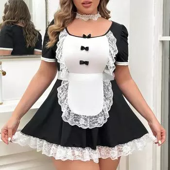 Fat MM Sexy Halloween Leather Student Maid Uniform Соблазнение Дамы Плюс Размер Секс Нижнее Белье 1XL