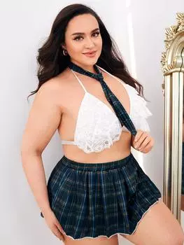 Fat MM Sexy Halloween Leather Student Maid Uniform Соблазнение Дамы Плюс Размер Секс Нижнее Белье 1XL