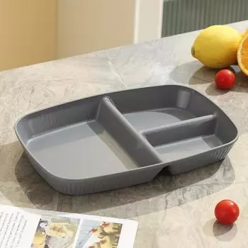 Fat Reduction Plate Divided Into Grid Rectangular Three-Grid Plate Breakfast Adults And Children Divided Into Plates Weight Loss Fruit Plate Canteen серый