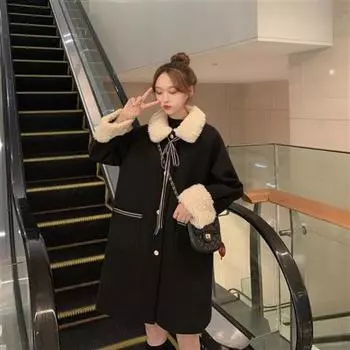Fat sister 2024 зимняя одежда новая женская одежда больших размеров модная средняя и длинная куртка иностранного стиля флисовая утолщенная зимняя одежда S чёрный