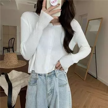 Fat Sister Slim Looking Easiest for Match Women s Coat Knitting Cardigan White XL Code [60.00 kg-67.50 kg]]