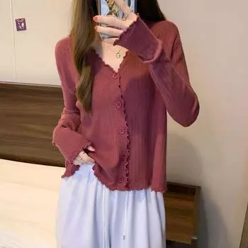 Fat Sister Весенняя одежда Женская одежда большого размера Новый вязаный свитер с длинными рукавами Тонкий свитер с грибковым краем и темпераментом Открытый L