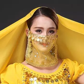 Фата для выступлений, декорированная блестками, прозрачное кружево, танец живота, трайбл, фата для лица, индийский танец синий