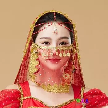 Фата Yousheng для выступлений, декорированная блестками, прозрачная кружевная фата для танца живота, индийская танцевальная фата, аксессуар для костюма на Хэллоуин синий