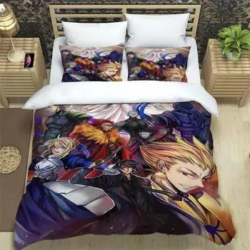 Fate/stay Night HD Print Three Piece Bedding Set Fashion Article Boys Or Adults For Beds Quilt Covers Pillowcases Gift EU single(135x200cm)