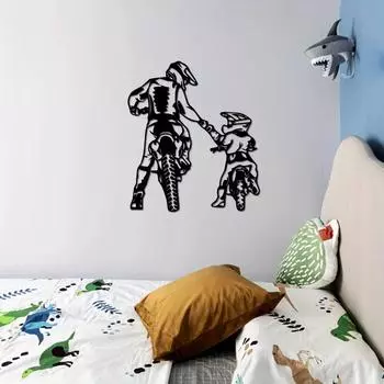 Металлическая настенная живопись «Отец и сын» — идеальный рождественский подарок для мальчиков или отцов | Стильный домашний декор для спальни и гостиной светло-серый