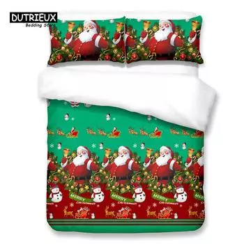 Father Christmas Bedding Set, 3Pcs Duvet Cover Set, Soft Comfortable Breathable Duvet Cover, For Bedroom Guest Room Decor EU single(135x200cm)