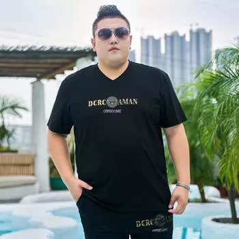 Fatty мужская свободная футболка больших размеров Fat Guy, очень большая популярная хлопковая футболка из ледяного шелка, молодежный топ, летний 2XL чёрный