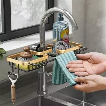 Faucet Dish Drainer for Sink Set Luxury Kitchen Items Organizer Bathroom New Black Gold Stainless Steel Rack Storage Rack