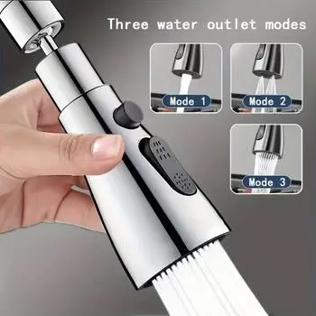 Faucet Extender Metal Alloy 360 Rotation Sprayer Kitchen Taps Three Modes Head Water Saver Anti-Splash Tap Booster Shower Faucet серебряный