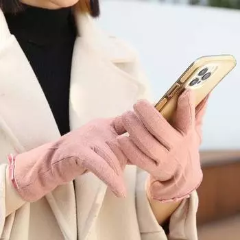 Faux Cashmere Bow Anti-cold Mittens Soft Elasticity Finger Mittens Soft Thickened Gloves Winter серый