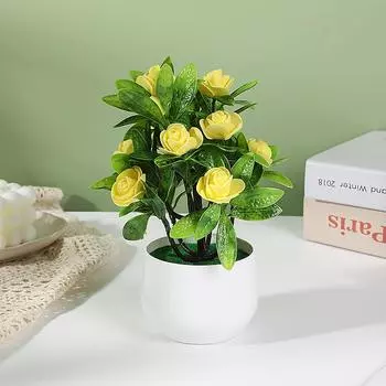 Faux Flower Rose Pot Artificial Plant Wedding Decor And Backgrounds Photography Yellow