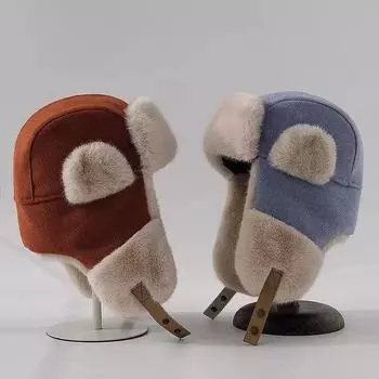 Шапка Lei Feng из искусственного меха для мужчин и женщин зимой, теплая шапка для езды на велосипеде, защитная шапка для ушей, утолщенная ветрозащитная и холодная шапка светло-синий