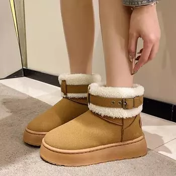 Faux Fur Non-Slip Snow Boots for Women Winter Faux Suede Platfform Plush Ankle Boots Woman Thick Bottom Keep Warm Short Botas 36 чёрный