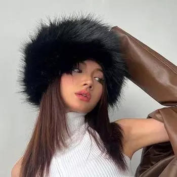 Faux Fur Plush Beanies Cap Thicken Warm Winter Bucket Hat Fashion Cold Pile Cap Girls серый