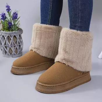 Faux Fur Thicken Plush Ankle Boots Women 2024 Faux Suede Non-Slip Snow Boots Woman Comfort Soft Warm Plush Winter Shoes Female 36 чёрный