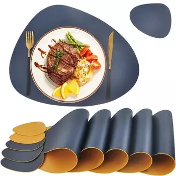 Faux Leather Placemats and Coaster Sets of 4 Dual-Sided PU Table Mat Hot Resistant Place Mats for Dining Table Christmas Decor Set of 4