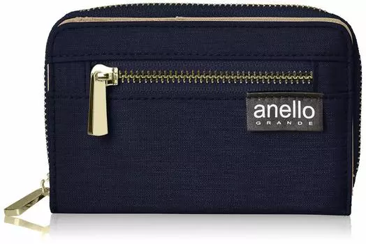 Faux Leather Wallet LS Slightly Glossy Heathered Poly Folding Wallet Folding Navy [Anello Grande] Women s GJ-H2404 GJ-H2404