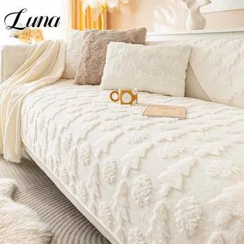 Faux Rabbit Fur Christmas Tree Sofa Covers for Living Room Warm Winter Plush Couch Cover 3D Printing Armrest Backrest Slipcover 70x70