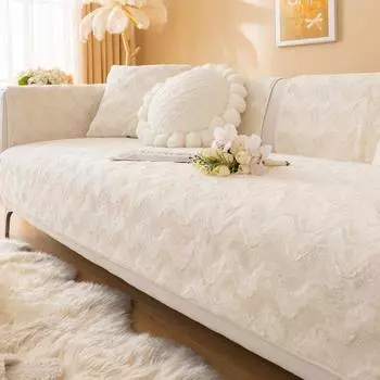 Faux Rabbit Fur Sofa Cover, Non-Slip Plush Velvet, L Shape Couch Slipcover, Furniture Protector, Chaise Lounge Cover, 3, 4 Seats 70x70