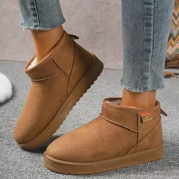 Faux Suede Plush Winter Boots Women 2024 Brown Non-Slip Warm Snow Boots Woman Round Toe Flat Heels Cotton Ankle Botas De Mujer 36 бежевый