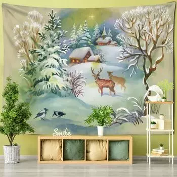 Фавн Картина маслом Гобелен Настенный Животный Природный Пейзаж Богемная Хиппи Эстетика Каваи Комната Домашний Декор 95x70cm