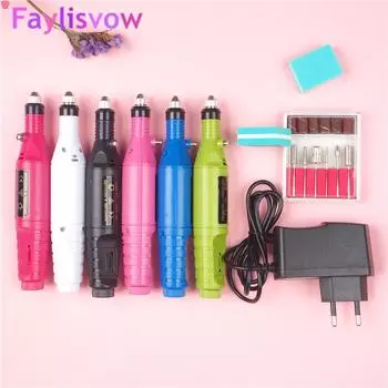 Faylisvow Профессиональная электрическая ручка для дизайна ногтей, маникюрная машина, ручка для педикюра, пилочка для ногтей, инструменты для ногтей, 6 бит, дрель, оборудование для дрели для ногтей EU Plug зелёный