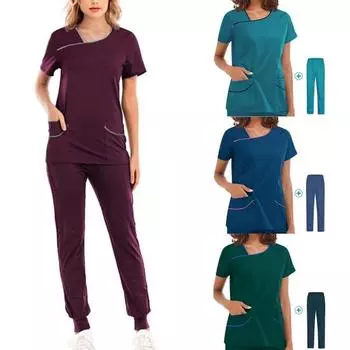 FC 2 шт./компл. костюм медсестры с коротким рукавом с эластичной резинкой на талии с ремешком на щиколотке больничный рабочий костюм для медицинского персонала S
