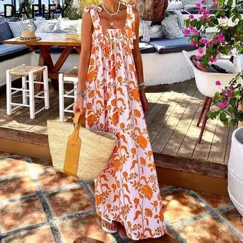 FD348 Европейская и американская женская одежда, летнее платье на бретельках с принтом S