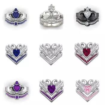 FDLK Изысканный комплект из 2 шт./компл., женский комплект колец, подарок на годовщину, рука держит сердце, обручальные свадебные украшения, набор колец 11