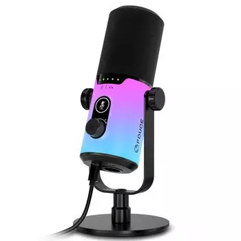 FDUCE USBXLR Gaming Dynamic Microphone for Podcast Recording, PC Computer Gaming, Streaming, and Vocals with RGB Lighting, Mute Button, Gain Knob,