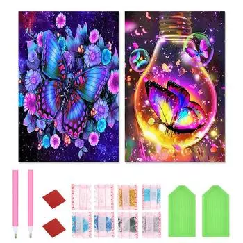 FE# 2 шт 5D DIY Полная круглая дрель Алмазная картина Животное Бабочка Декор Искусство K2063 K2064