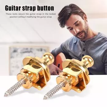 FE# 2pcs Bass Electric Guitar Strap Lock Button Anti-slip Belt Nails (Gold)