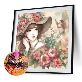 FE# 55D DIY Полный Круглый Дрель Алмазная Картина Дамский Набор Домашний Декор Искусство Ремесло 40x4