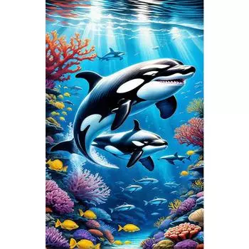 FE# 5D DIY Full Round Drill Diamond Painting Whale Kit Home Decor Art Craft 45x7