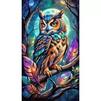 FE# 5D DIY Full Round Drill Diamond Painting Owl Kit Home Decor Art Craft K1963