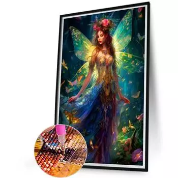 FE# 5D DIY Full Square Drill Diamond Painting Butterfly Fairy Decor Art 45x65cm