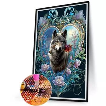 FE# 5D DIY Полная круглая алмазная вышивка Картина Волк с розой Декор Искусство Ремесло 40x6
