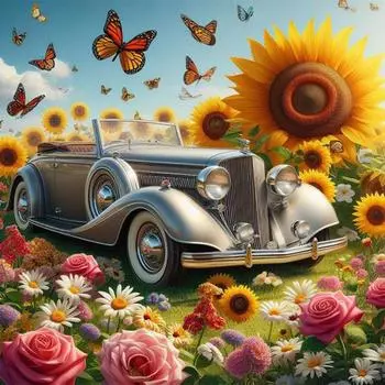 FE# 5D DIY Полная круглая дрель Алмазная картина Подсолнух Автомобиль Домашний декор Искусство Ремесло BJ255