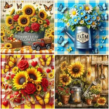 FE# 5D DIY Полная круглая дрель Алмазная картина Подсолнух Домашний декор Искусство Ремесло BJ261